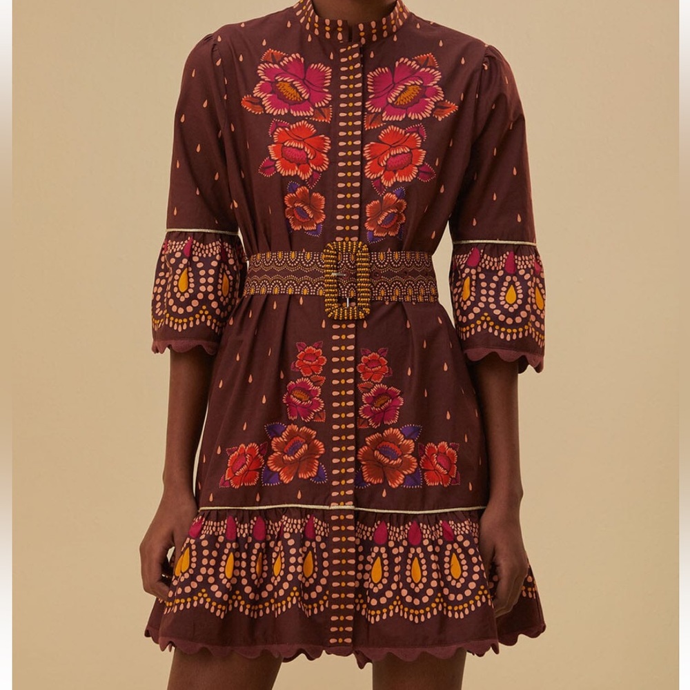 NWT Farm Rio Brown Flora Pattern Dress